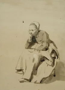 Head In Hands Prints: Seated woman with head in hand. Creator: Abraham Van Dyck