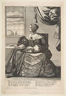 Heartbroken Prints: Seated Woman Holding a Book and Singing, mid to late 17th century. Creator: Abraham Bosse