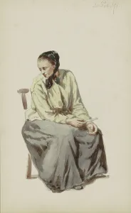 Potatoes Prints: Seated woman with a knife and a potato, 1871. Creator: Cornelis Springer