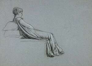 Portraitprints And Drawings Collection: Seated Woman Leaning on Pillows, n.d. Creator: Henry Stacy Marks