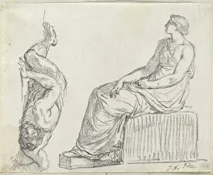 David L Prints: Seated Woman and Man Sprawling on the Ground, 1775/80. Creator: Jacques-Louis David
