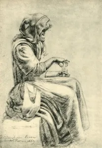 Gerard Ter Borch Ii Prints: Seated woman with playing cards, 1669, (1943). Creator: Pupil of Gerard ter Borch II