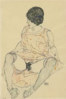 Gouache On Paper Gallery: Seated woman with pushed up dress, 1914