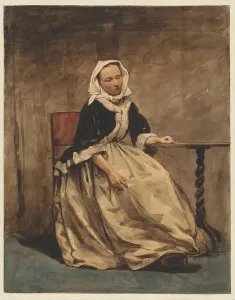 Jan Weissenbruch Prints: Seated woman next to a small table, 1832-1880. Creator: Jan Weissenbruch