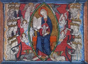 Creature Prints: A seated woman surrounded by angels, 14th century. Creator: Unknown
