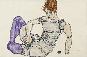 Undergarments Collection: Seated woman in violet stockings, 1917