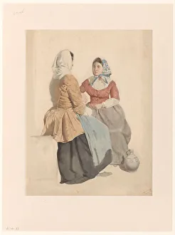 Gossip Prints: Two seated women with a jug, 1819-1849. Creator: Willem Hendrik Schmidt