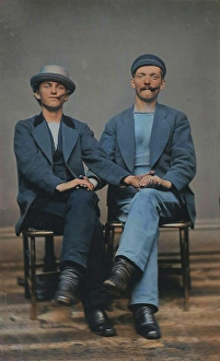 Lgbtqia Prints: Two Seated Young Men Holding Hands, 1880s. Creator: Unknown