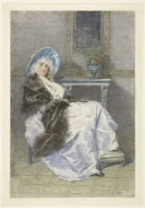 Seated young woman with black shawl and purple skirt, 1860-1892. Creator: Angiolo Achini