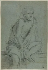 Laid Card Prints: Seated Youth: Study for Flagellation of Saint Andrew, c.1608. Creator: Domenichino