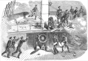 Sebastopol; The deck of the Ville De Paris at the moment when the Poop was struck... 1854. Creator: Unknown. Sebastopol; The deck of the Ville De Paris at the moment when the Poop was struck... 1854. Creator: Unknown