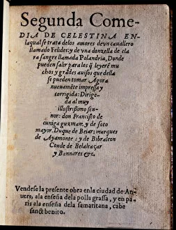 Silva Collection: Second Comedy of Celestina by Feliciano de Silva, cover of the printed edition in 1550