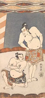 Wrestlers Prints: The Second Ichikawa Yaozo as a Wrestler Standing in an Arena, 1770. Creator: Shunsho