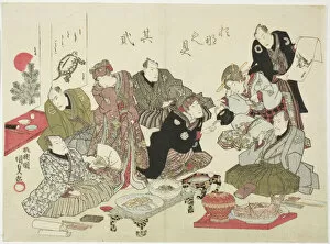 Surimono Collection: Second Illustration of Calligraphy and Painting Party on the Upper Floor of the Manpachiro... 1827