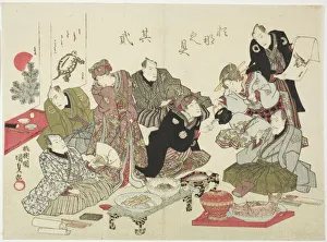 Chuban Surimono Prints: Second Illustration of Calligraphy and Painting Party on the Upper Floor of the Manpachiro