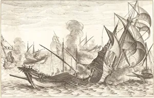 Galley Prints: The Second Naval Battle, c. 1614. Creator: Jacques Callot