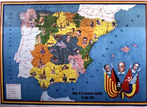 Second Republic. (1931-1939), map of the Spanish revolution on July 19, 1936