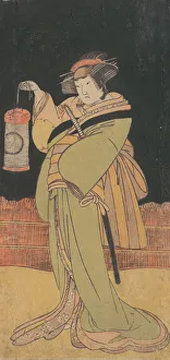 Nakamura Handayu Prints: The Second Yamashita Kinsaku as a Woman Standing at Night, ca. 1779. Creator: Shunsho