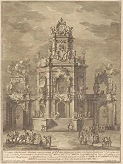Vasi Giuseppe Prints: The Seconda Macchina for the Chinea of 1776: A Palace with a Loggia for the Lottery Draw