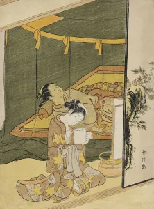 Suzuki 1724 1770 Prints: The Secret Love Letter (A young woman reading a love letter by candle light whilst