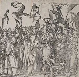 Andreasso Gallery: Section C: female martyrs and saints holding banners, from The Triumph of Christ, 1836