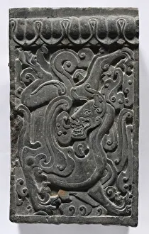 Limestone Prints: Section of a Coffin Platform: Feline, 550-577. Creator: Unknown