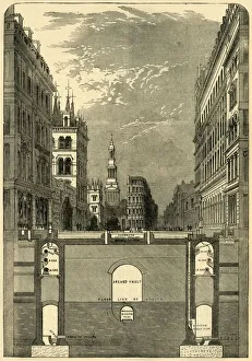 Cross Section Prints: Section of the Holborn Viaduct, Showing the Subways, c1876. Creator: Unknown