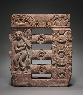 Section of Monolithic Railing with Bather and Lotus Medallions, c. 150-250. Creator: Unknown Section of Monolithic Railing with Bather and Lotus Medallions, c. 150-250. Creator: Unknown