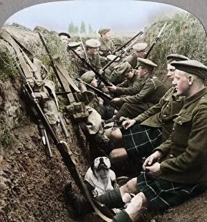 Battlefield Collection: A section of Seaforth Highlanders snatching a moments respite, World War I, c1914-c1918