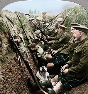 Infantry Prints: A section of Seaforth Highlanders snatching a moments respite