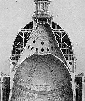 Cupola Prints: A sectional drawing of Sir Christopher Wrens great dome, c1934