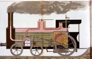Sectional view of a mid-19th century steam railway locomotive, 1882 Sectional view of a mid-19th century steam railway locomotive, 1882