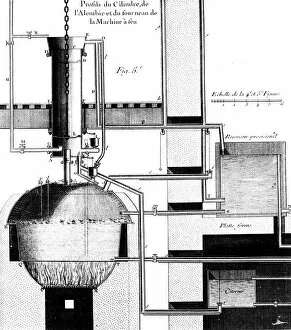 Engineering Collection: Sectional view of a Newcomen steam engine, 1737