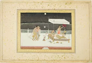 Mogul Collection: Seduction Scene on a Terrace by Moonlight, 18th century. Creator: Unknown