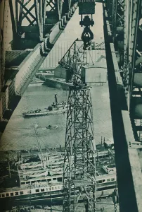 Clydebank Prints: Seen from a crane, the River Clyde has appearance of a long narrow dock basin, 1937