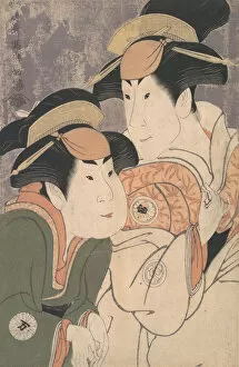 Images Dated 22nd October 2020: Segawa Tomisaburo II and Nakamura Manyo as Yadorigi and Her Maid Wakakusa in the Play