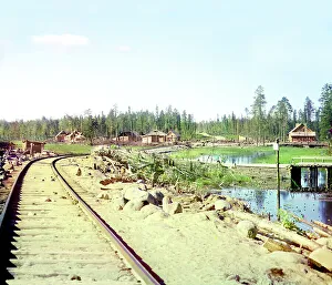 Colour Separation Negative Prints: Segezh Station; general view, 1915. Creator: Sergey Mikhaylovich Prokudin-Gorsky