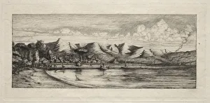 Charles Meryon French Prints: Seine Fishing off Charcoal Burners Point, Akaroa, 1865. Creator: Charles Meryon (French
