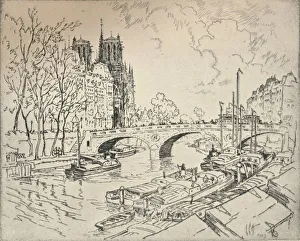 Lile De La Cite Prints: The Seine at Notre Dame, 1915. Artist: Lester George Hornby