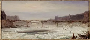 Pasarelle Des Arts Prints: The Seine and Pont des Arts, in January 1848. Creator: Jean Jacques Champin