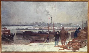Dock Worker Prints: The Seine, at the Quai d'Austerlitz, snow effect, c1900. Creator: Auguste Lepere
