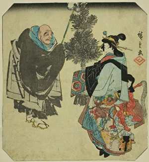 Seki: Priest Ikkyu and the Hell Courtesan, from the series Fifty-three Pairings for... c. 1845/46. Creator: Ando Hiroshige. Seki: Priest Ikkyu and the Hell Courtesan, from the series Fifty-three Pairings for... c. 1845/46