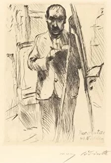 Selbstbildnis an der Staffelei (Self-Portrait with Easel), 1918. Creator: Lovis Corinth