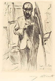 Selbstbildnis an der Staffelei (Self-Portrait with Easel), 1918. Creator: Lovis Corinth Selbstbildnis an der Staffelei (Self-Portrait with Easel), 1918. Creator: Lovis Corinth