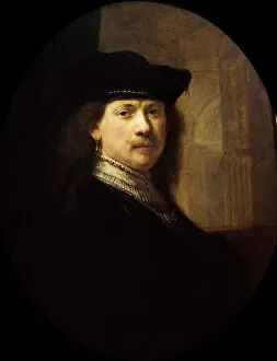 Rembrandt Van Rijn Gallery: Self portrait with an architectural background, ca 1639