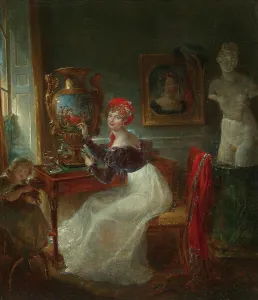 Self-portrait of the artist painting porcelain in her studio. Creator: Jaquotot, Marie Victoire (1772-1855)