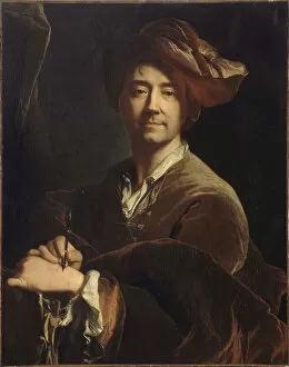 Hyacinthe Rigaud Gallery: Self-Portrait (Autoportrait dit au porte-mine), 1711. Creator: Rigaud