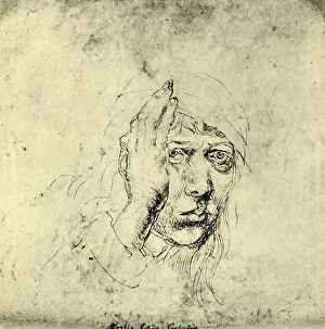 Bandaged Collection: Self portrait with a Bandage, 1492, (1943). Creator: Albrecht Durer