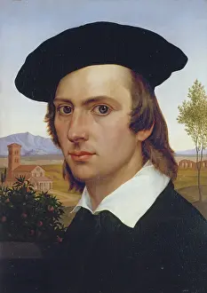Self Portrait Prints: Self-Portrait with Beret in front of a Roman Landscape