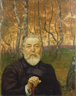 1899 Prints: Self-Portrait in front of a Birch Forest, 1899. Creator: Hans Thoma